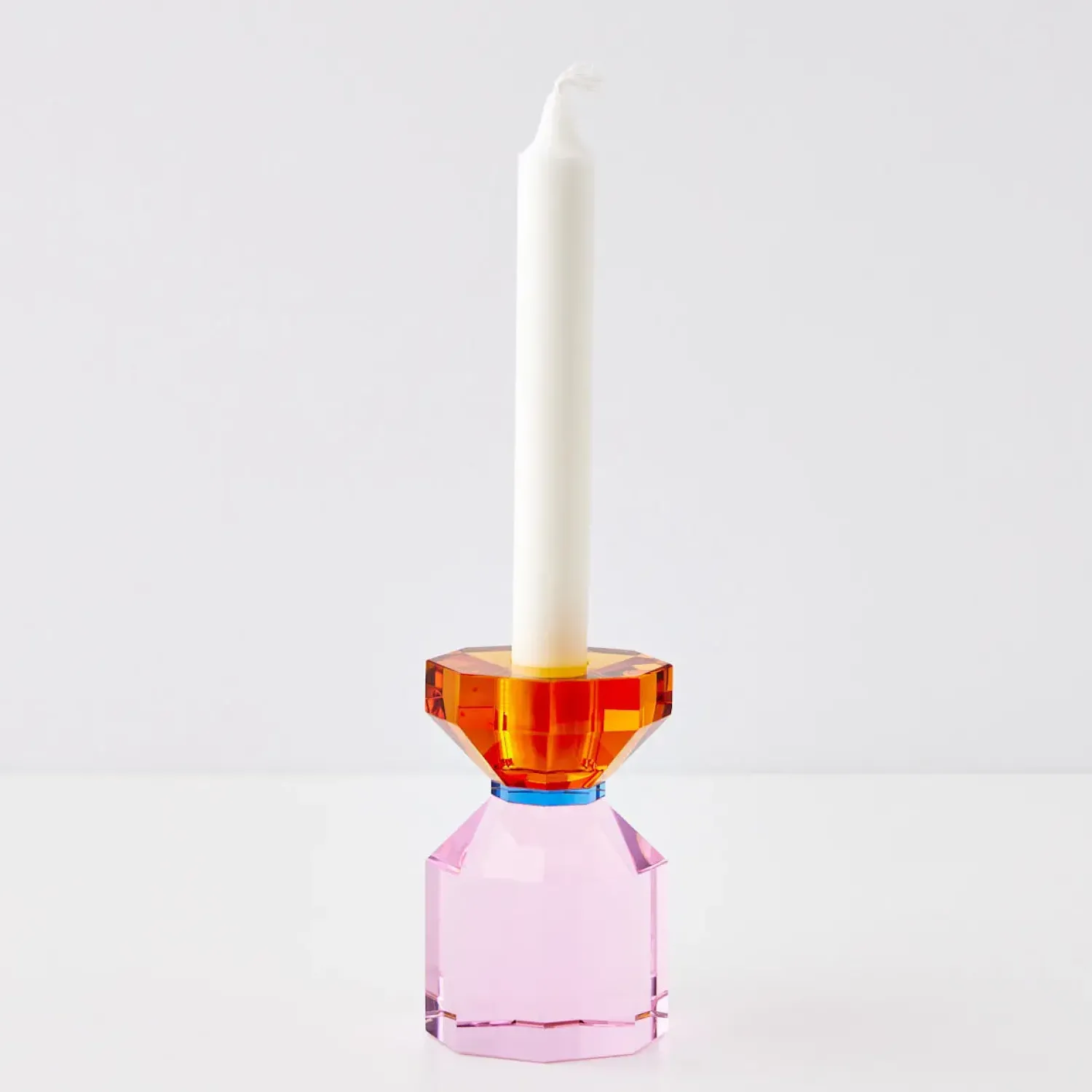 GigiandTom Bevel Crystal Taper Candle Holder Amber Pink* Candle Holders