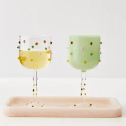 GigiandTom Dotted Wine Glass Green* Wine Glasses