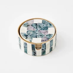 GigiandTom Inlay Coaster Set Of 6 Teal/Ivory* Tableware