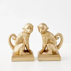 GigiandTom Monkey Resin Bookend Duo Gold* Decorative Objects & Trays