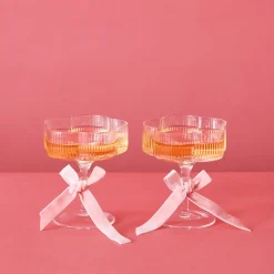 GigiandTom Ribbed Flower Champagne Glass Set Of 2* Wine Glasses