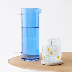 GigiandTom Ribbed Glass Jug Blue* Jugs & Carafes